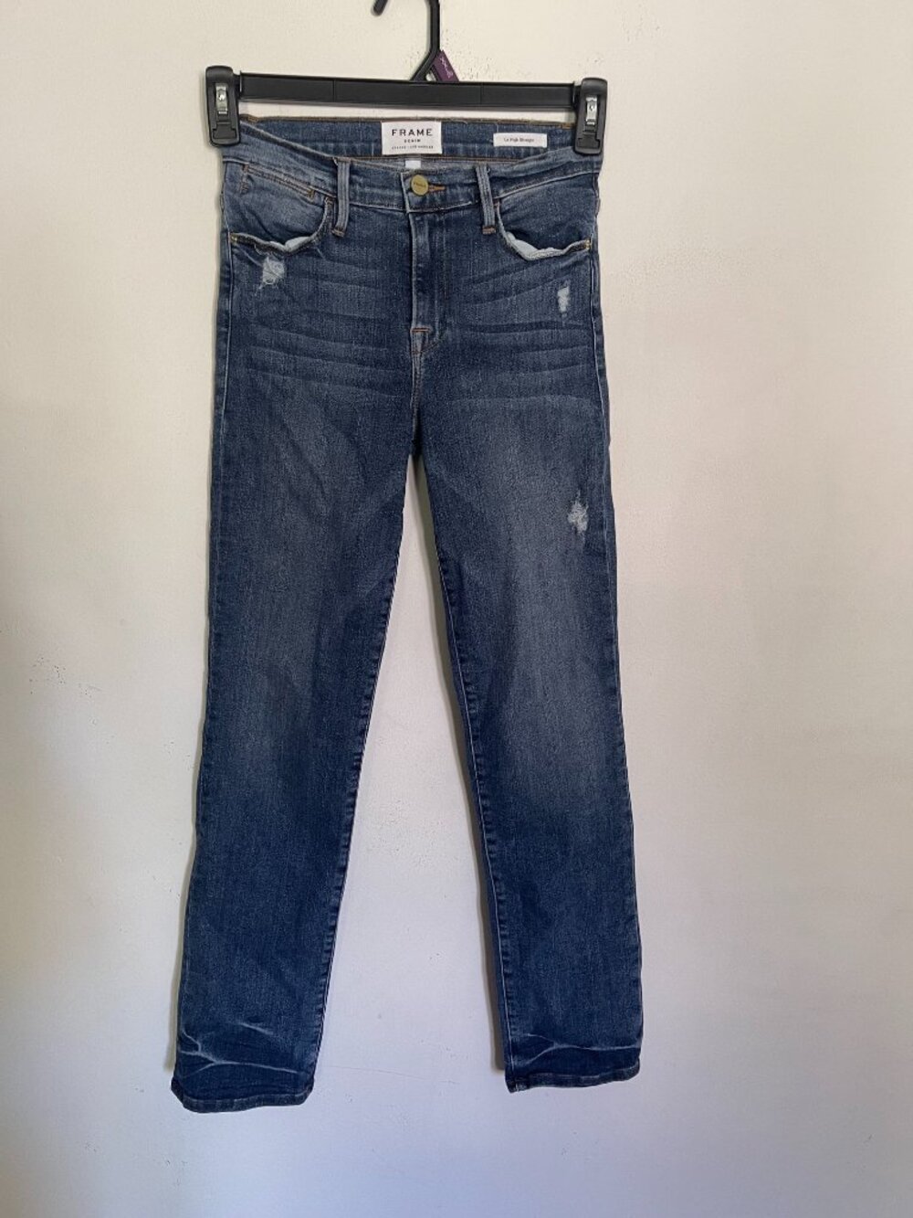 FRAME Le High Straight Jeans Women’s Size 25 Blue Denim Distressed T12